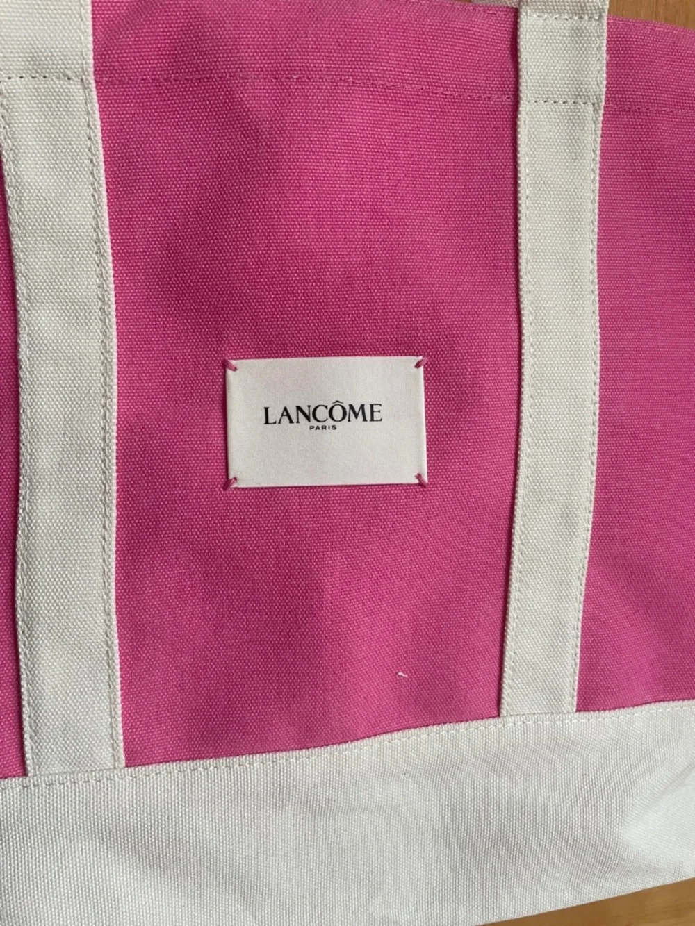 Lancôme Paris Pink and White Canvas Tote Bag Current Issue New